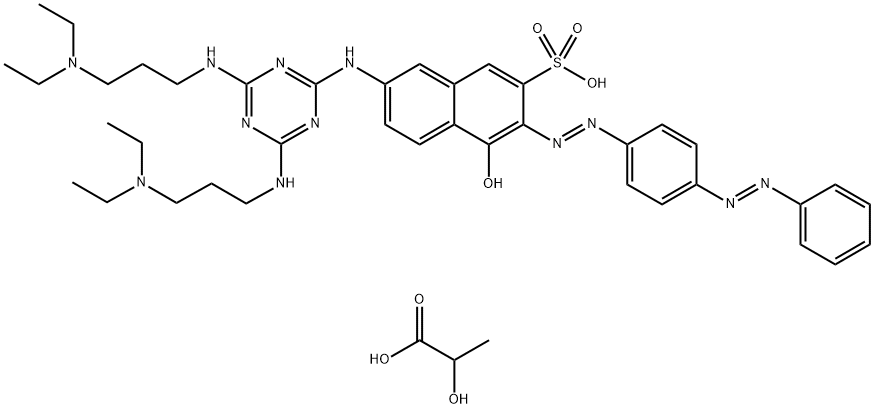 Propanoic acid, 2-hydroxy-, compd. with 7-[[4,6-bis[[3-(diethylamino) propyl]amino]-1,3,5-triazin-2-yl]amino]-4-hydroxy -3-[[4-(phenylazo)phenyl]azo]-2-naphthalenesulfonic acid (1:1) Struktur