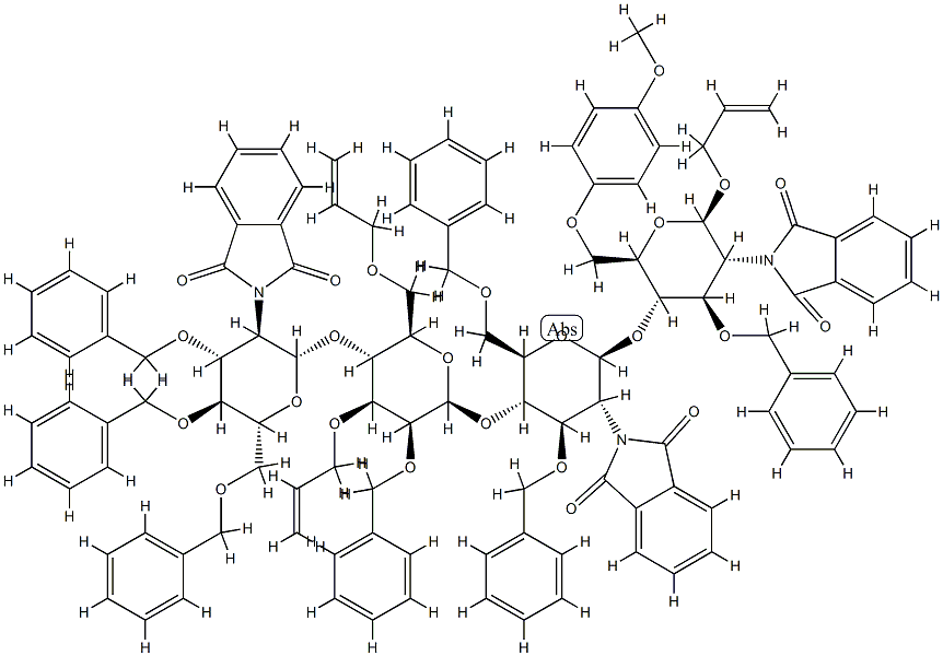 allyl O-(3,4,6-tri-O-benzyl-2-deoxy-2-phthalimido-beta-Glup)(1-4)-O-(3,6-di-O-allyl-2-O-benzyl-beta-Manp)(1-4)-O-3,6-di-O-benzyl-2-deoxy-2-phthalimido-beta-Glup(1-4)-3-O-benzyl-2-deoxy-6-O-4-methoxyphenyl-2-phthalimido-beta-Glup Struktur