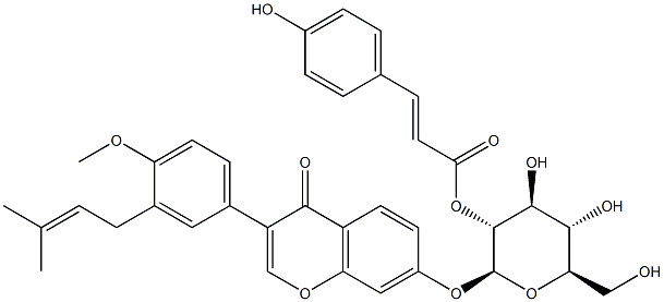 3'-prenyl-4'-methoxyisoflavone-7-O-beta-(2''-O-4-coumaroyl)glucopyranoside Struktur