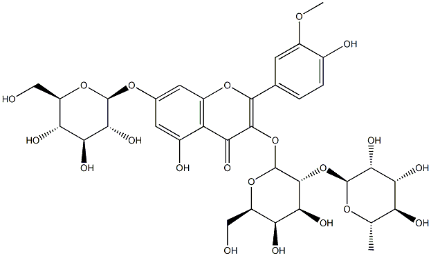 isorhamnetin 3-O-alpha-rhamnopyranosyl(1-2)-beta-galactopyranoside-7-O-beta-glucopyranoside Struktur