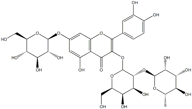 quercetin 3-O-alpha-rhamnopyranosyl(1-2)-beta-galactopyranoside-7-O-beta-glucopyranoside Struktur