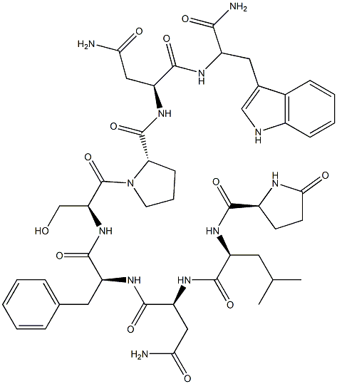 (2S)-N-[(1S)-1-[[(2S)-1-[(2S)-2-[[(1S)-2-carbamoyl-1-[[(1S)-1-carbamoy l-2-(1H-indol-3-yl)ethyl]carbamoyl]ethyl]carbamoyl]pyrrolidin-1-yl]-3- hydroxy-1-oxo-propan-2-yl]carbamoyl]-2-phenyl-ethyl]-2-[[(2S)-4-methyl -2-[[(2S)-5-oxopyrrolidine-2-carbonyl]amino]pentanoyl]amino]butanediam ide Struktur