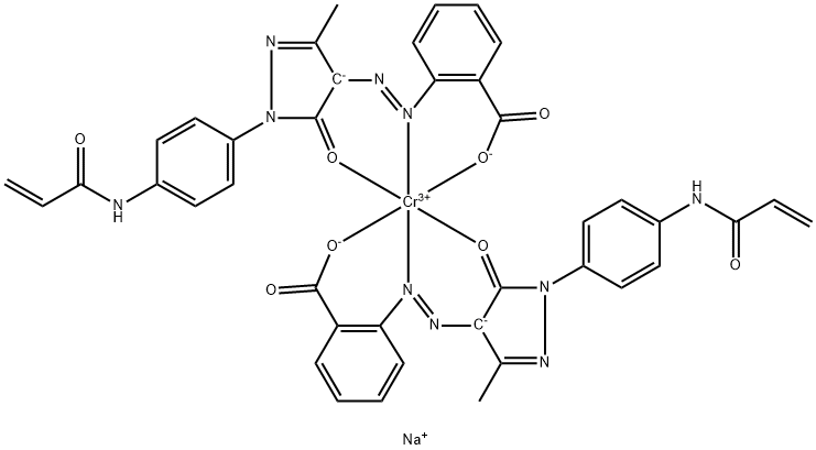 Chromate(1-), bis[2-[[4,5-dihydro-3-methyl- 5-oxo-1-[4-[(1-oxChromate(1-), bis[2-[[4,5-dihydro-3-methyl- 5-oxo-1-[4-[(1-oxo-2-propenyl)amino]phenyl]-1H -pyrazol-4-yl]azo]benzoato(2-)]o-2-propenyl)amin o]phenyl]-1H-pyrazol-4-yl]azo]benzoato(2-)]-, sodium Struktur