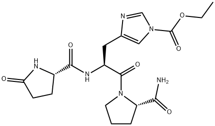 5-Oxo-L-Pro-1-(ethoxycarbonyl)-L-His-L-Pro-NH2 Struktur