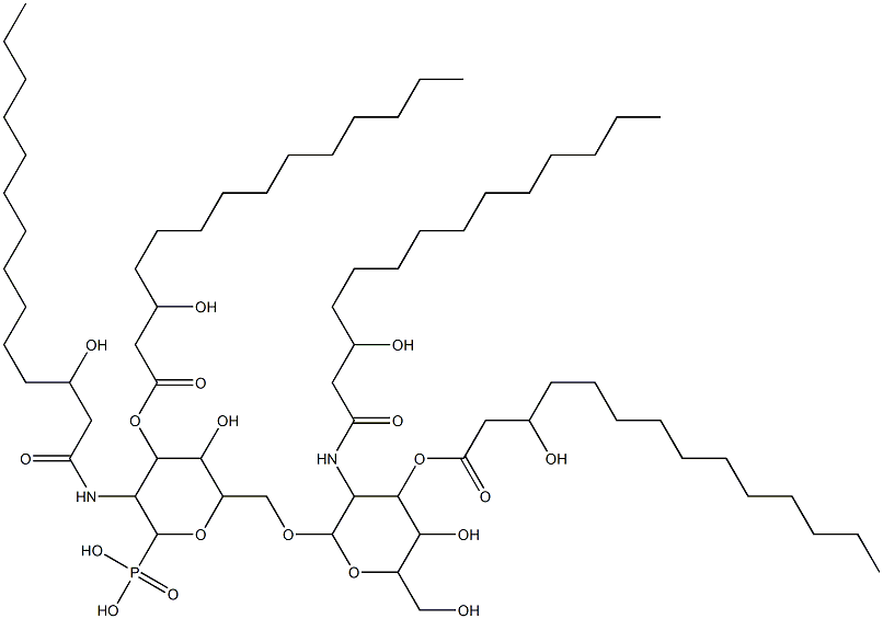 6-O-(2-deoxy-3-O-(3-hydroxytetradecanoyl)-2-((3-hydroxytetradecanoyl)amino)-glycopyranosyl)-2-deoxy-3-O-(3-hydroxytetradecanoyl)-2-((3-hydroxytetradecanoyl)amino)-glucopyranosylphosphonate Struktur