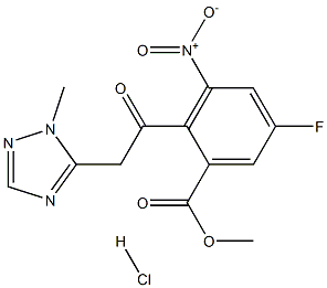 Benzoic acid,5-fluoro-2-[2-(1-Methyl-1H-1,2,4-triazol-5-yl)acetyl]-3-nitro-,Methyl ester, (hydrochloride)(1:1) Struktur