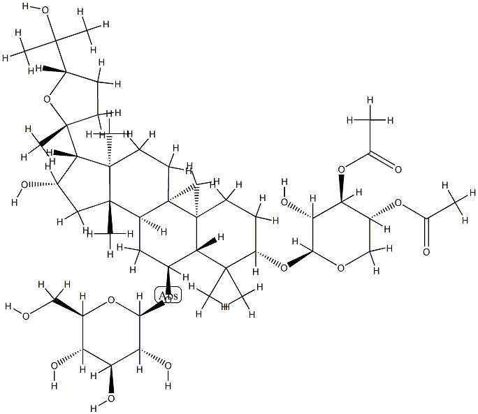 β-D-Glucopyranoside,(3β,6α,16β,20R,24S)-3-[(3,4-di-O-acetyl-β-D-xylopyranosyl)oxy]-20, 24-epoxy-16,25-dihydroxy-9,19-cyclolanostan-6-yl Struktur