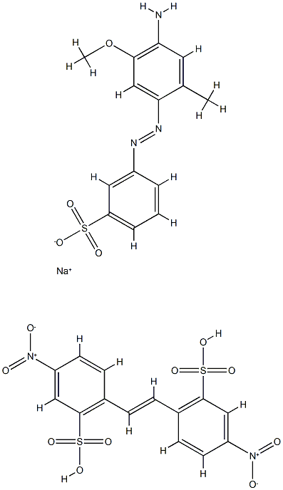 Benzenesulfonic acid, 2,2'-(1,2-ethenediyl)bis[5-nitro-, reaction products with 3-[(4-amino-5-methoxy-2-methylphenyl)azo]benzenesulfonic acid monosodium salt Struktur