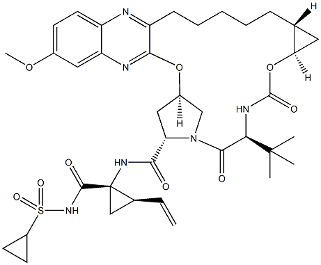 (2R,4S,7S,11R,13R)-N-[(1R,2S)-1-シクロプロピルスルホニルカルバモイル-2-エテニルシクロプロパン-1-イル]-7-tert-ブチル-5,8-ジアザ-6,9-ジオキソ-1-オキサ-2,5-メタノ-11,13-シクロ-1,18-(7-メトキシキノキサリン-2,3-ジイル)オクタデカン-4-カルボアミド 化學(xué)構(gòu)造式