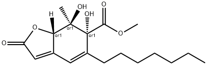 (6R)-2,6,7,7aα-Tetrahydro-6β,7α-dihydroxy-7-methyl-2-oxo-5-heptylbenzofuran-6α-carboxylic acid methyl ester Struktur