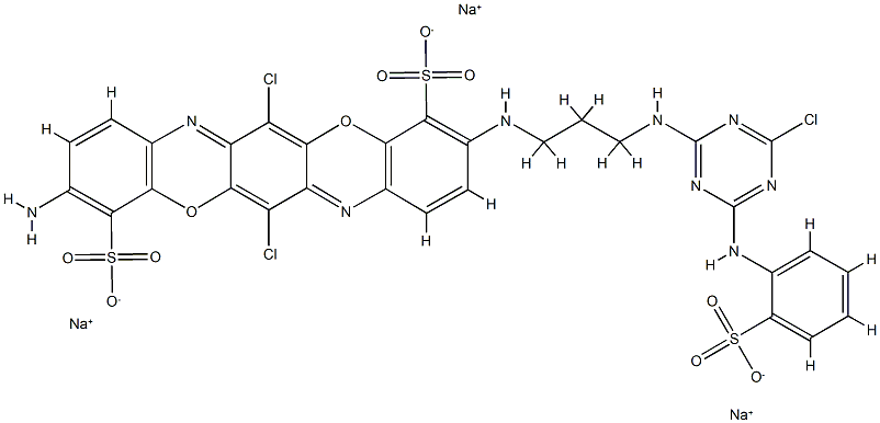 4,11-Triphenodioxazinedisulfonic acid, 3-amino-6,13-dichloro-10-3-4-chloro-6-(2-sulfophenyl)amino-1,3,5-triazin-2-ylaminopropylamino-, trisodium salt Struktur