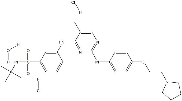 N-(1,1-Dimethylethyl)-3-[[5-methyl-2-[[4-[2-(1-pyrrolidinyl)ethoxy]phenyl]amino]-4-pyrimidinyl]amino]benzenesulfonamide hydrochloride hydrate (1:2:1) Struktur