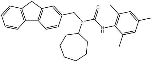 N-Cycloheptyl-N-(9H-fluoren-2-ylmethyl)-N'-(2,4,6-trimethylphenyl)urea Struktur