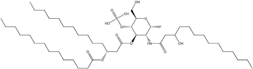 2-deoxy-2-((3R)-3-hydroxytetradecanamido)-3-O-((3-tetradecanoyloxy)tetradecanoyl)glucopyranosyl fluoride 4-(dihydrogen phosphate) Struktur