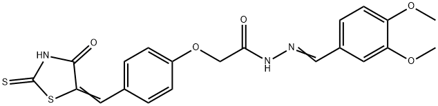 N-[(3,4-dimethoxyphenyl)methylideneamino]-2-[4-[(E)-(4-oxo-2-sulfanyli dene-thiazolidin-5-ylidene)methyl]phenoxy]acetamide Struktur