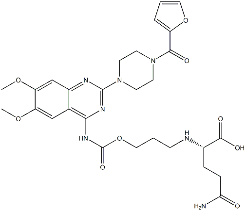 poly-N(5)-(3-hydroxypropylglutamine)-prazosin carbamate Struktur