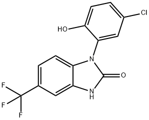 1-(5-Cl-2-OH-phenyl)-5-CF3-benzimidazolin-2-one Struktur