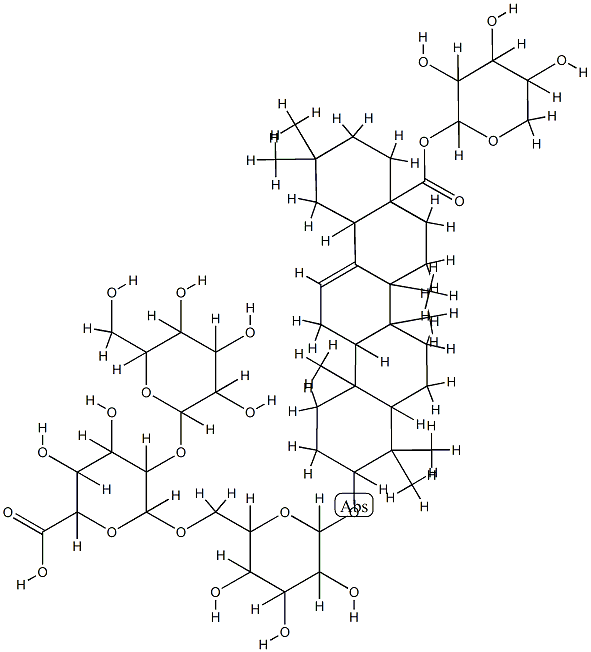 3-O-glucopyranosyl(1-2)glucuronopyranosyl(1-6)glucopyranosyl 28-O-xylopyranosylolean-12-en-28-oic acid ester Struktur