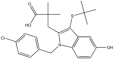 1H-Indole-2-propanoic acid, 1-[(4-chlorophenyl)Methyl]-3-[(1,1-diMethylethyl)thio]-5-hydroxy-α,α-diMethyl- Struktur