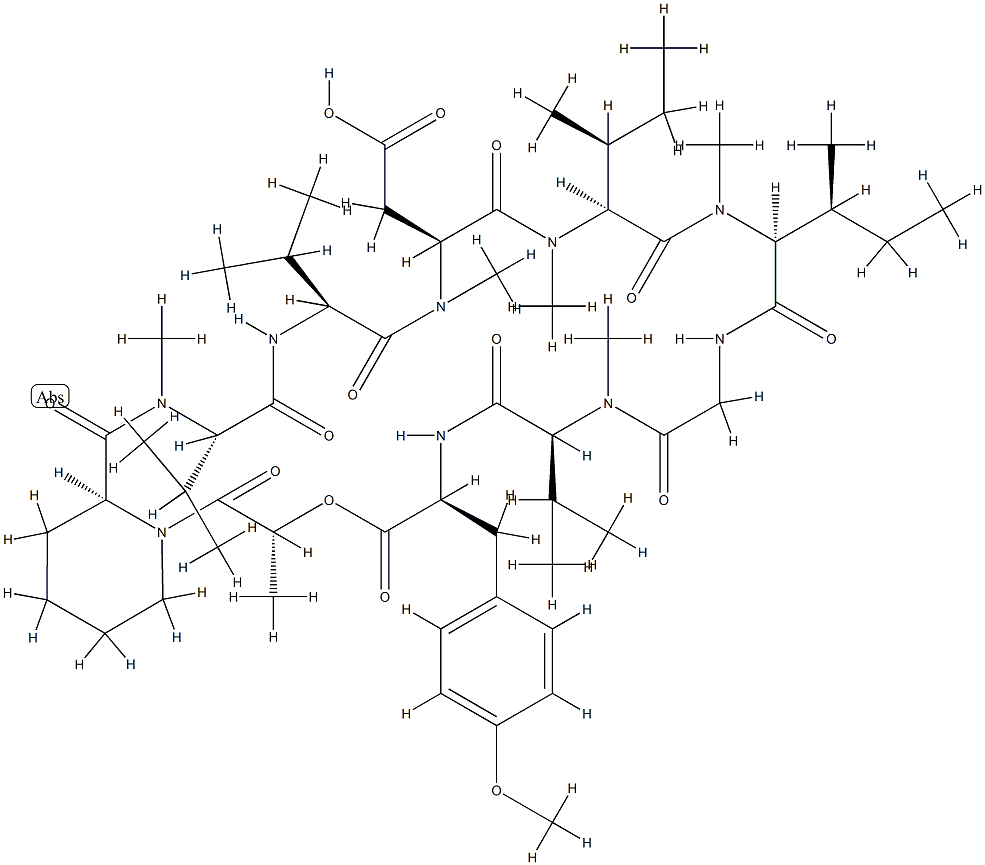 Cyclo(-gly-meval-tyr(Me)-lac-pip-meval-val-measp-meile-meile-) Struktur