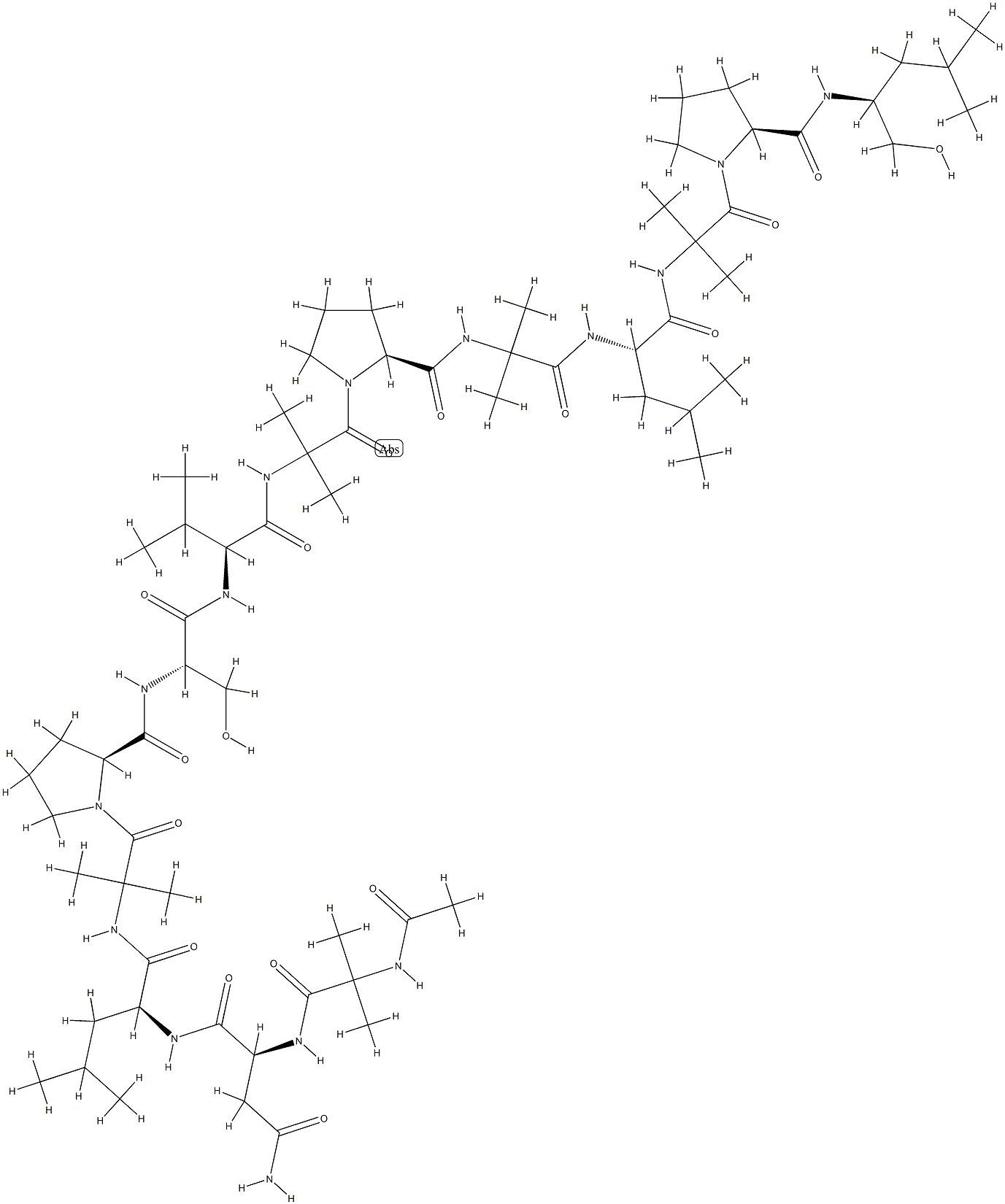 (2S)-2-[(2-acetamido-2-methyl-propanoyl)amino]-N-[(1S)-1-[[1-[(2S)-2-[ [(1S)-2-hydroxy-1-[[(1S)-1-[[1-[(2S)-2-[2-[[(1S)-1-[[1-[(2S)-2-[[(2S)- 1-hydroxy-4-methyl-pentan-2-yl]carbamoyl]pyrrolidin-1-yl]-2-methyl-1-o xo-propan-2-yl]carbamoyl]-3-methyl-butyl]carbamoyl]propan-2-ylcarbamoy l]pyrrolidin-1-yl]-2-methyl-1-oxo-propan-2-yl]carbamoyl]-2-methyl-prop yl]carbamoyl]ethyl]carbamoyl]pyrrolidin-1-yl]-2-methyl-1-oxo-propan-2- yl]carbamoyl]-3-methyl-butyl]butanediamide Struktur