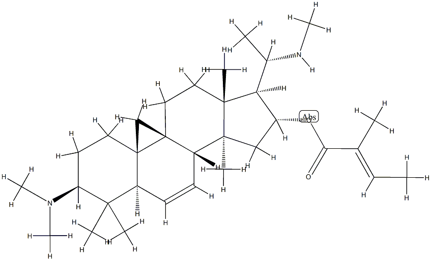 (20S)-4,4,14-Trimethyl-20-(methylamino)-3β-(dimethylamino)-9β,19-cyclo-5α-pregnan-6-en-16α-ol (E)-2-methyl-2-butenoate Struktur