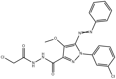 (NE)-N-(2-chloroacetyl)imino-1-(3-chlorophenyl)-4-methoxy-5-(2-phenylh ydrazinyl)pyrazole-3-carboxamide Struktur