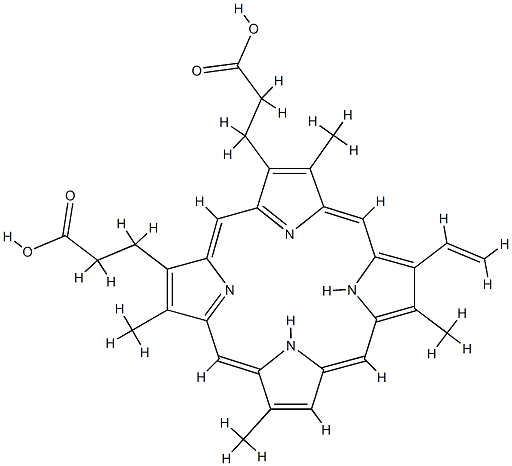 2,7,12,18-Tetramethyl-8-vinyl-21H,23H-porphyrin-13,17-dipropionic acid Struktur