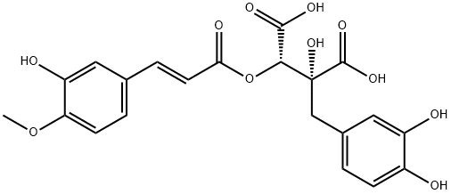 Butanedioic acid, 2-9(3,4-dihydroxyphenyl)methyl)-2-hydroxy-3-(((2E)-3-(3-hydroxy-4-methoxyphenyl)-1-oxo-2-propenyl)oxy)-, (2R,3S)- Struktur