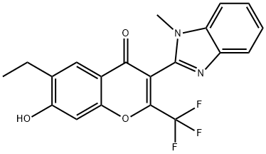 6-ethyl-7-hydroxy-3-(1-methyl-1H-benzo[d]imidazol-2-yl)-2-(trifluoromethyl)-4H-chromen-4-one Struktur