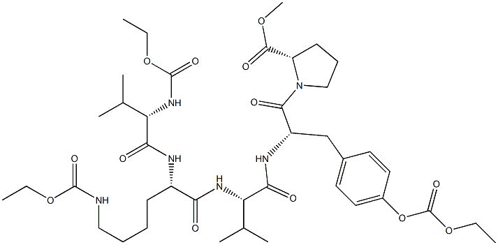 N-(Ethoxycarbonyl)-L-Val-N6-(ethoxycarbonyl)-L-Lys-L-Val-O-(ethoxycarbonyl)-L-Tyr-L-Pro-OMe Struktur