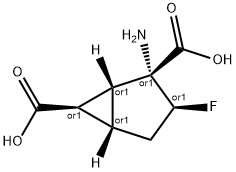 Bicyclo[3.1.0]hexane-2,6-dicarboxylic acid, 2-amino-3-fluoro-, (1R,2R,3S,5S,6R)-rel- (9CI) Struktur