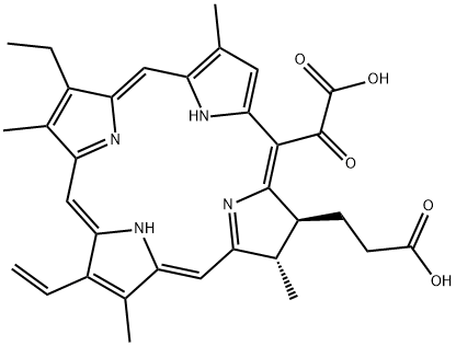 (2S,3S)-18-Carboxy-20-carboxycarbonyl-8-vinyl-13-ethyl-2,3-dihydro-3,7,12,17-tetramethyl-21H,23H-porphyrin-2-propanoic acid Struktur