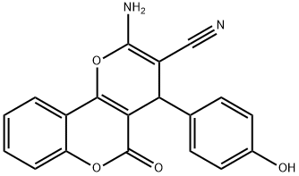 2-amino-4-(4-hydroxyphenyl)-5-oxo-4H,5H-pyrano[3,2-c]chromene-3-carbonitrile Struktur