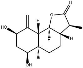 (3S,3aβ,9aβ,9bα)-3a,4,5,5a,6,7,8,9,9a,9b-Decahydro-6β,8β-dihydroxy-3β,5aα-dimethyl-9-methylenenaphtho[1,2-b]furan-2(3H)-one Struktur