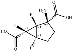 Bicyclo[3.1.0]hexane-2,6-dicarboxylic acid, 2-amino-6-fluoro-, (1R,2S,5R,6R)-rel- (9CI) Struktur