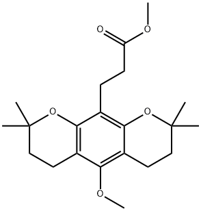 3,4,7,8-Tetrahydro-5-methoxy-2,2,8,8-tetramethyl-2H,6H-benzo[1,2-b:5,4-b']dipyran-10-propanoic acid methyl ester Struktur