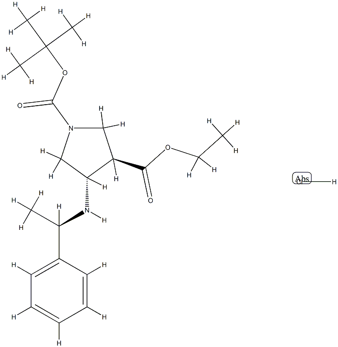 1,3-Pyrrolidinedicarboxylic acid, 4-[[(1R)-1-phenylethyl]aMino]-, 1-(1,1-diMethylethyl) 3-ethyl ester, hydrochloride (1:1), (3R,4S)- Struktur