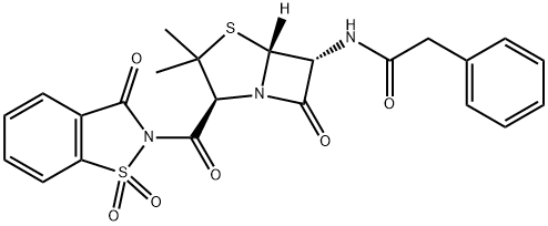 2-[[(2S,5β)-3,3-Dimethyl-7-oxo-6α-[(2-phenylacetyl)amino]-4-thia-1-azabicyclo[3.2.0]heptan-2β-yl]carbonyl]-3-oxo-2,3-dihydro-1,2-benzisothiazole 1,1-dioxide Struktur