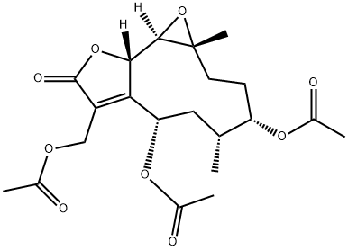 (1aR,10aS,10bR)-4α,7α-Bis(acetyloxy)-8-(acetyloxy)methyl-2,3,4,5,6,7,10a,10b-octahydro-1a,5α-dimethyloxireno[9,10]cyclodeca[1,2-b]furan-9(1aH)-one Struktur