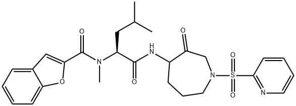 2-Benzofurancarboxamide,N-[(1S)-1-[[[hexahydro-3-oxo-1-(2-pyridinylsulfonyl)-1H-azepin-4-yl]amino]carbonyl]-3-methylbutyl]-N-methyl-(9CI) Struktur