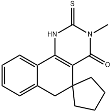 3-methyl-2-sulfanyl-5,6-dihydrospiro(benzo[h]quinazoline-5,1'-cyclopentane)-4(3H)-one Struktur