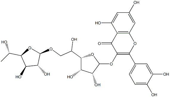 3-[[6-O-(6-Deoxy-β-D-glucofuranosyl)-β-L-mannofuranosyl]oxy]-2-(3,4-dihydroxyphenyl)-5,7-dihydroxy-4H-1-benzopyran-4-one Struktur