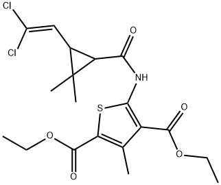 diethyl 5-(3-(2,2-dichlorovinyl)-2,2-dimethylcyclopropane-1-carboxamido)-3-methylthiophene-2,4-dicarboxylate Struktur