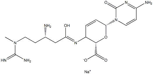 4-[[(S)-3-Amino-5-[(aminoiminomethyl)methylamino]-1-oxopentyl]amino]-1-(4-amino-2-oxo-1(2H)-pyrimidinyl)-1,2,3,4-tetradeoxy-β-D-erythro-2-hexenopyranuronic acid sodium salt Struktur