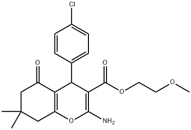 2-methoxyethyl 2-amino-4-(4-chlorophenyl)-7,7-dimethyl-5-oxo-5,6,7,8-tetrahydro-4H-chromene-3-carboxylate Struktur