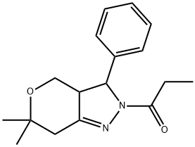 6,6-dimethyl-3-phenyl-2-propionyl-2,3,3a,4,6,7-hexahydropyrano[4,3-c]pyrazole Struktur