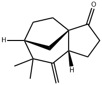 7,7-Dimethyl-8-methylene-1,2,4,5,6,7,8,8aα-octahydro-3H-3aα,6α-methanoazulene-3-one Struktur