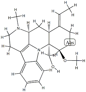 (7aS,9E)-9-Ethylidene-5,6,7,7aα,8,8aα,9,10-octahydro-12β-methoxy-7-methylindolo[3,2,1-ij]pyrano[3,4-b][1,5]naphthyridine-12aα(12H)-methanol Struktur