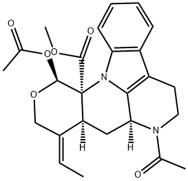 (7aS,9E)-9-Ethylidene-5,6,7,7aα,8,8aα,9,10-octahydro-12β-acetoxy-7-acetylindolo[3,2,1-ij]pyrano[3,4-b][1,5]naphthyridine-12aα(12H)-carboxylic acid methyl ester Struktur